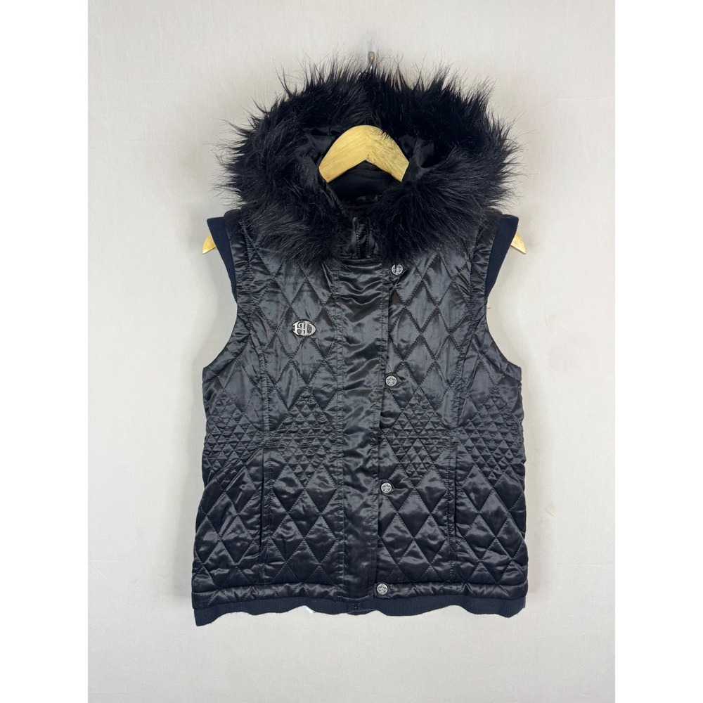 Harley-Davidson Womens Black Quilted Faux Fur Hood Puffer Vest 97547-13VW Size M